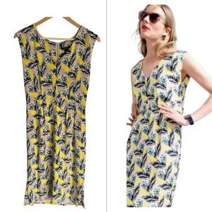 J. Crew 100% Silk Dress Size 4 Yellow Spring Meadow Floral Printed V Neck